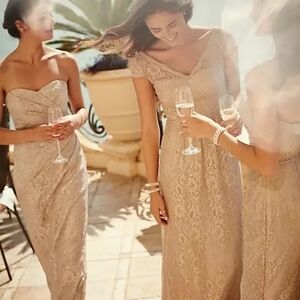 David's Bridal Long Strapless Lace Dress With Sweetheart Neckline Style W10329